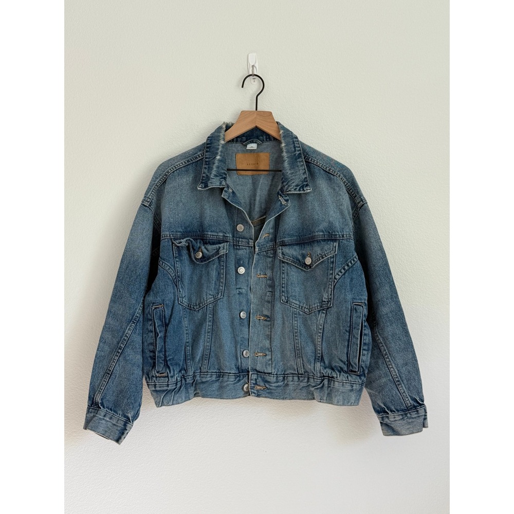 H&M &Denim Trucker Jacket M Blue Oversized Cropped Western Vintage Boho Style